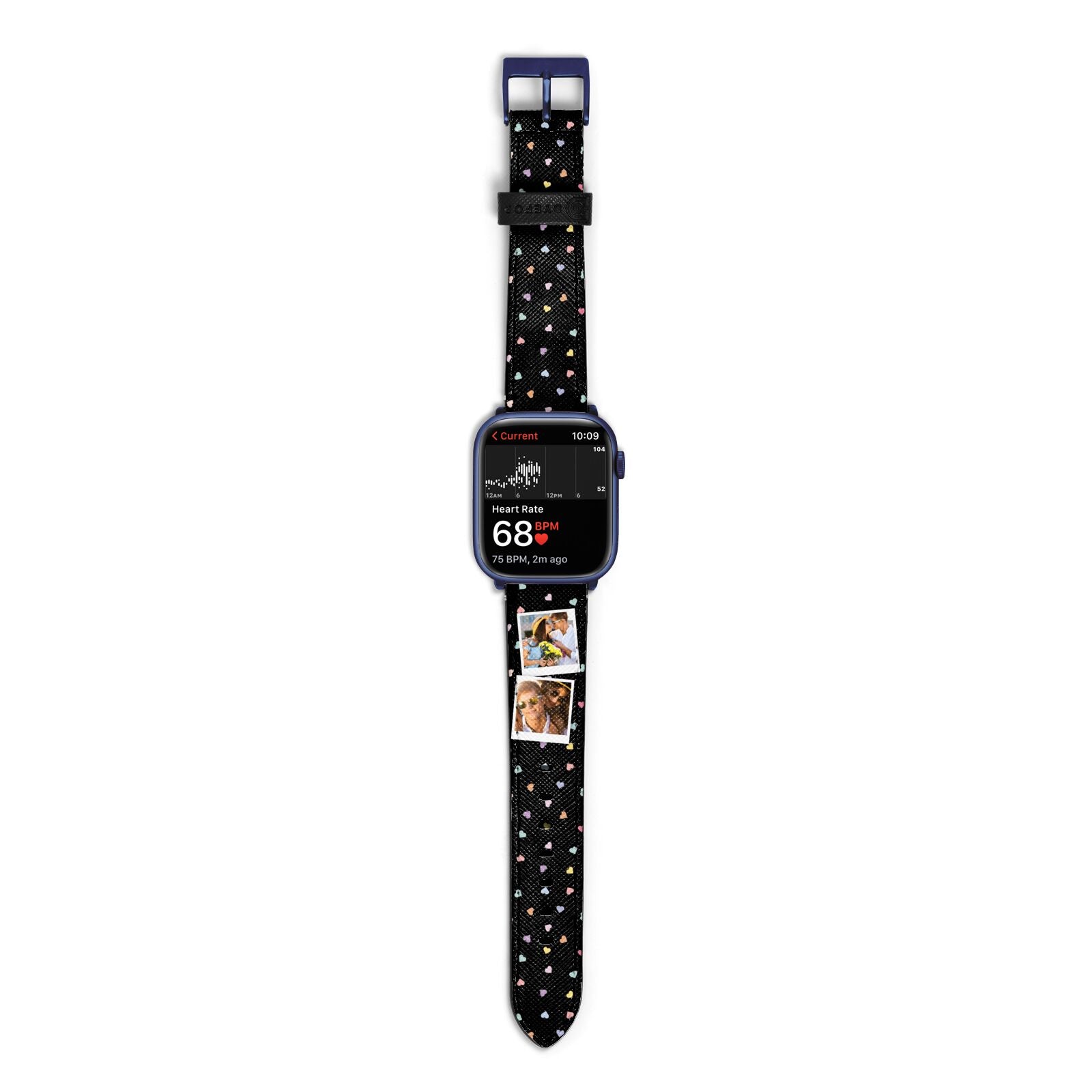 Confetti Heart Photo Apple Watch Strap Size 38mm with Blue Hardware