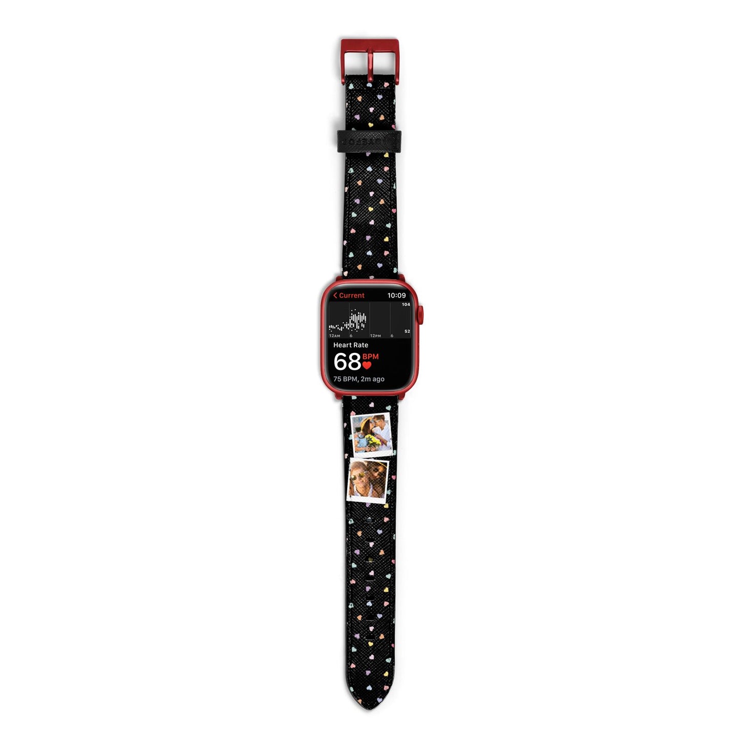 Confetti Heart Photo Apple Watch Strap Size 38mm with Red Hardware