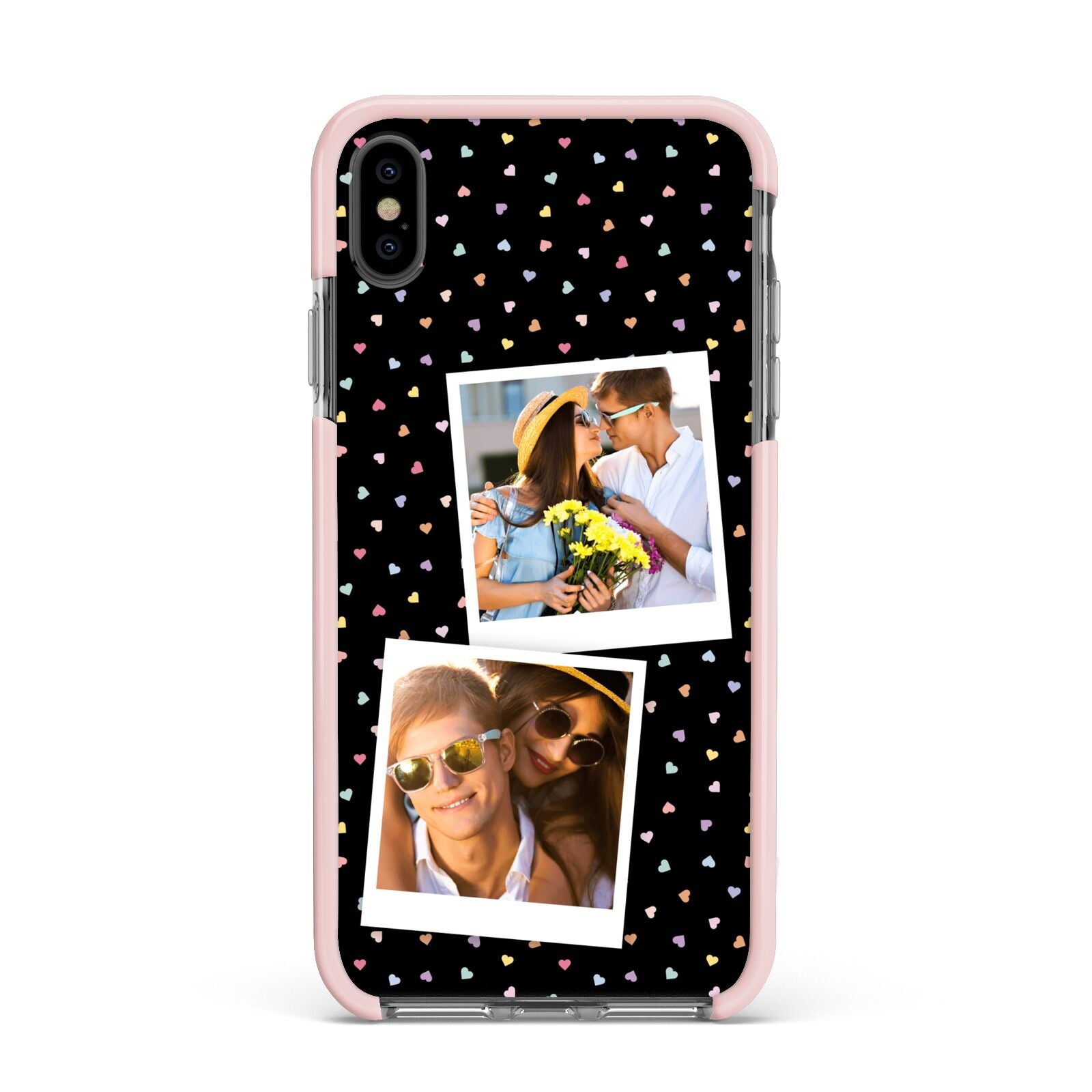 Confetti Heart Photo Apple iPhone Xs Max Impact Case Pink Edge on Black Phone