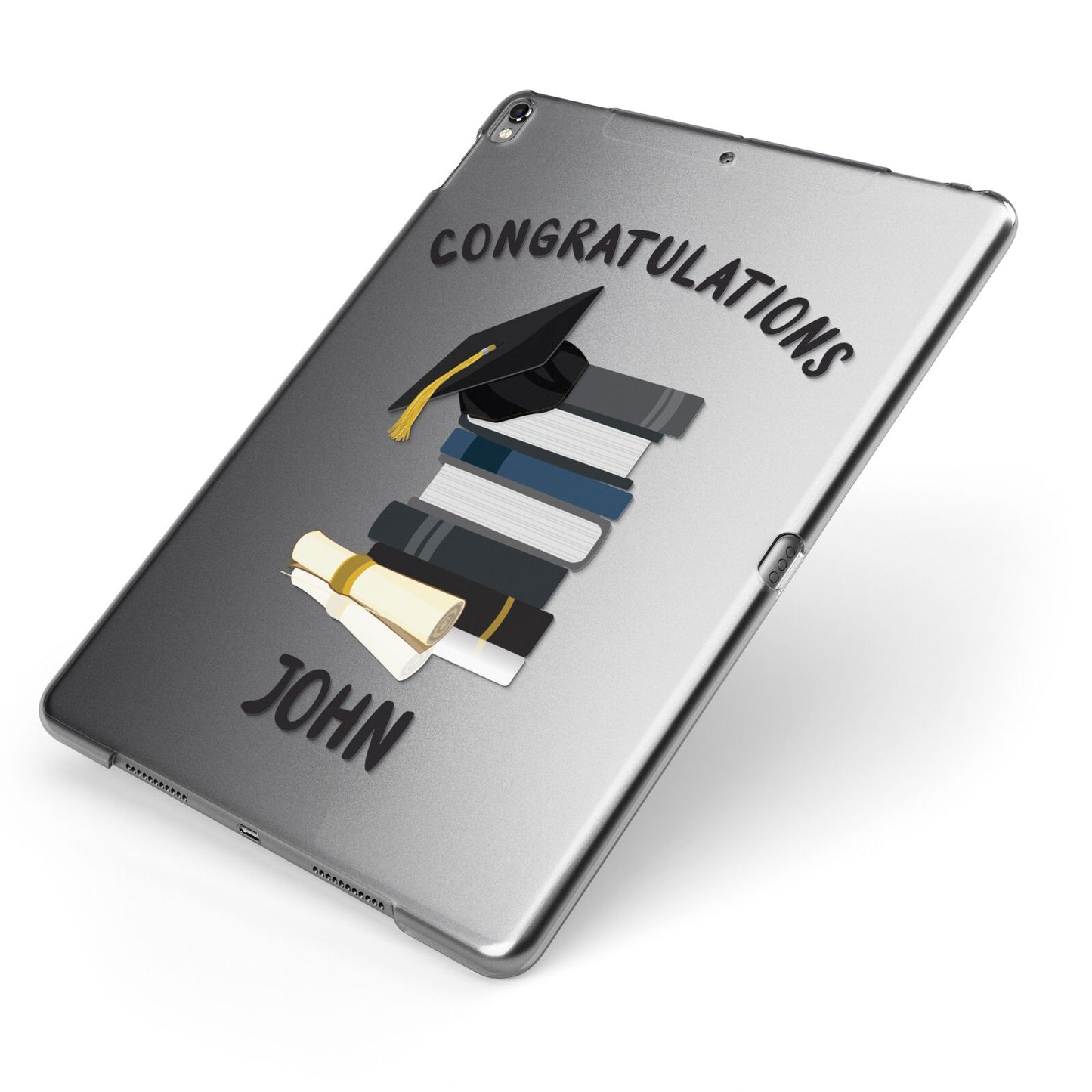 Congratulations Graduate Apple iPad Case on Grey iPad Side View