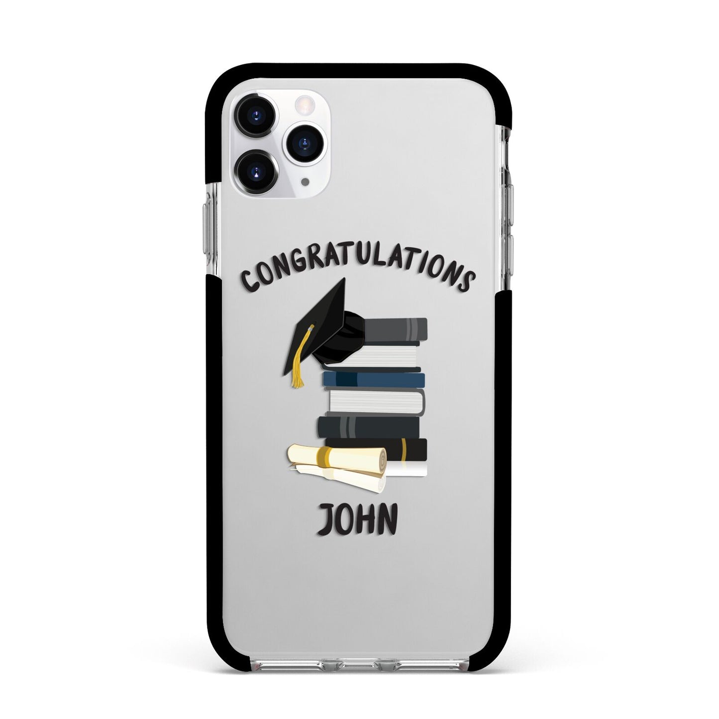 Congratulations Graduate Apple iPhone 11 Pro Max in Silver with Black Impact Case