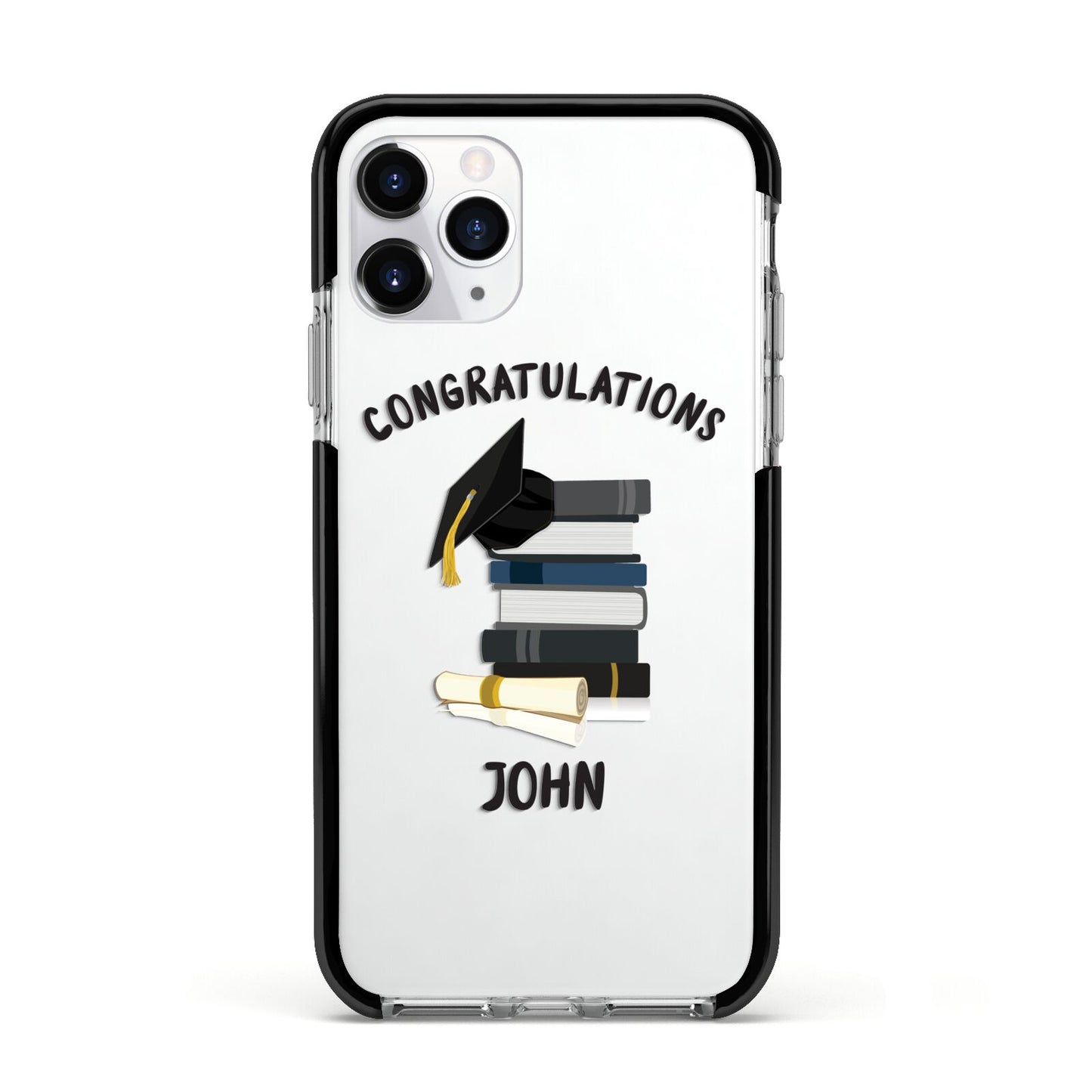 Congratulations Graduate Apple iPhone 11 Pro in Silver with Black Impact Case
