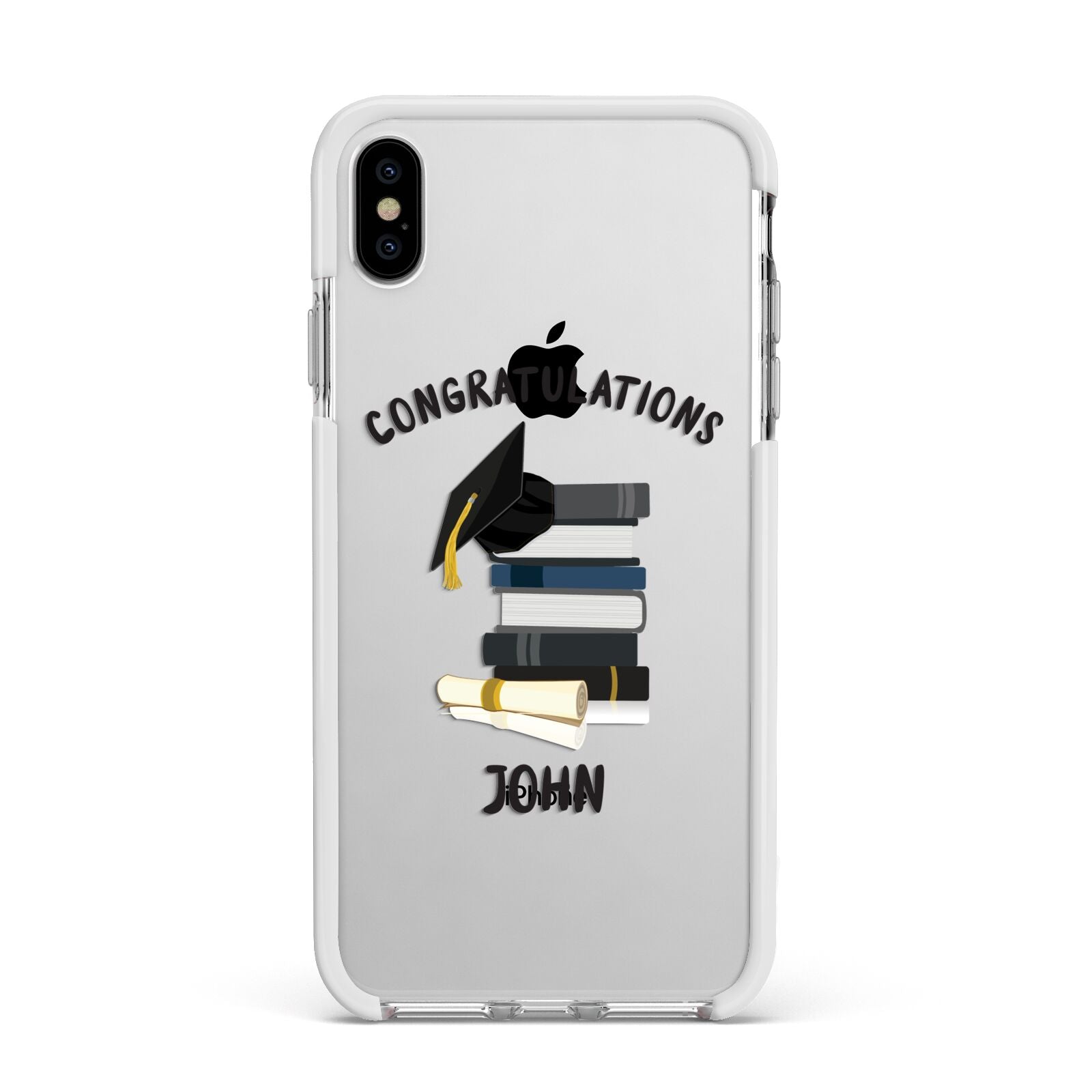 Congratulations Graduate Apple iPhone Xs Max Impact Case White Edge on Silver Phone