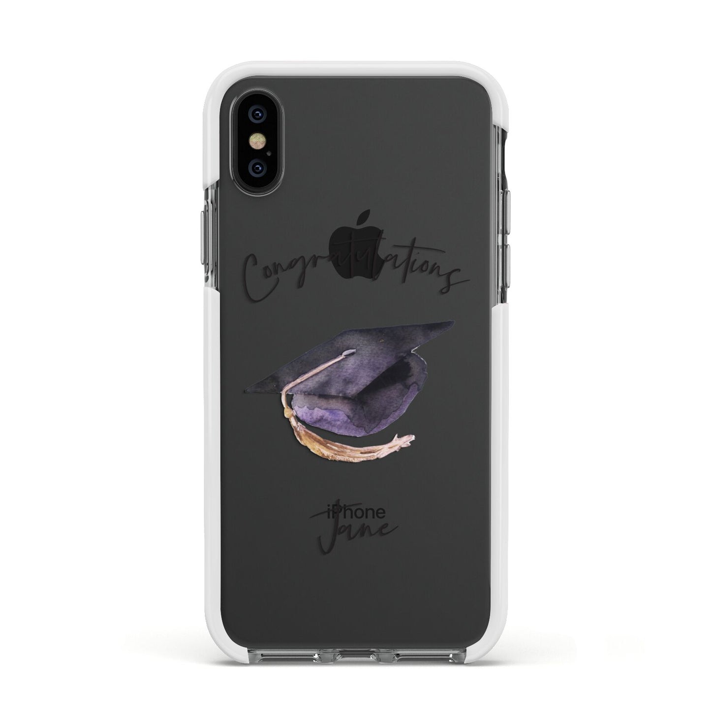 Congratulations Graduate Custom Apple iPhone Xs Impact Case White Edge on Black Phone