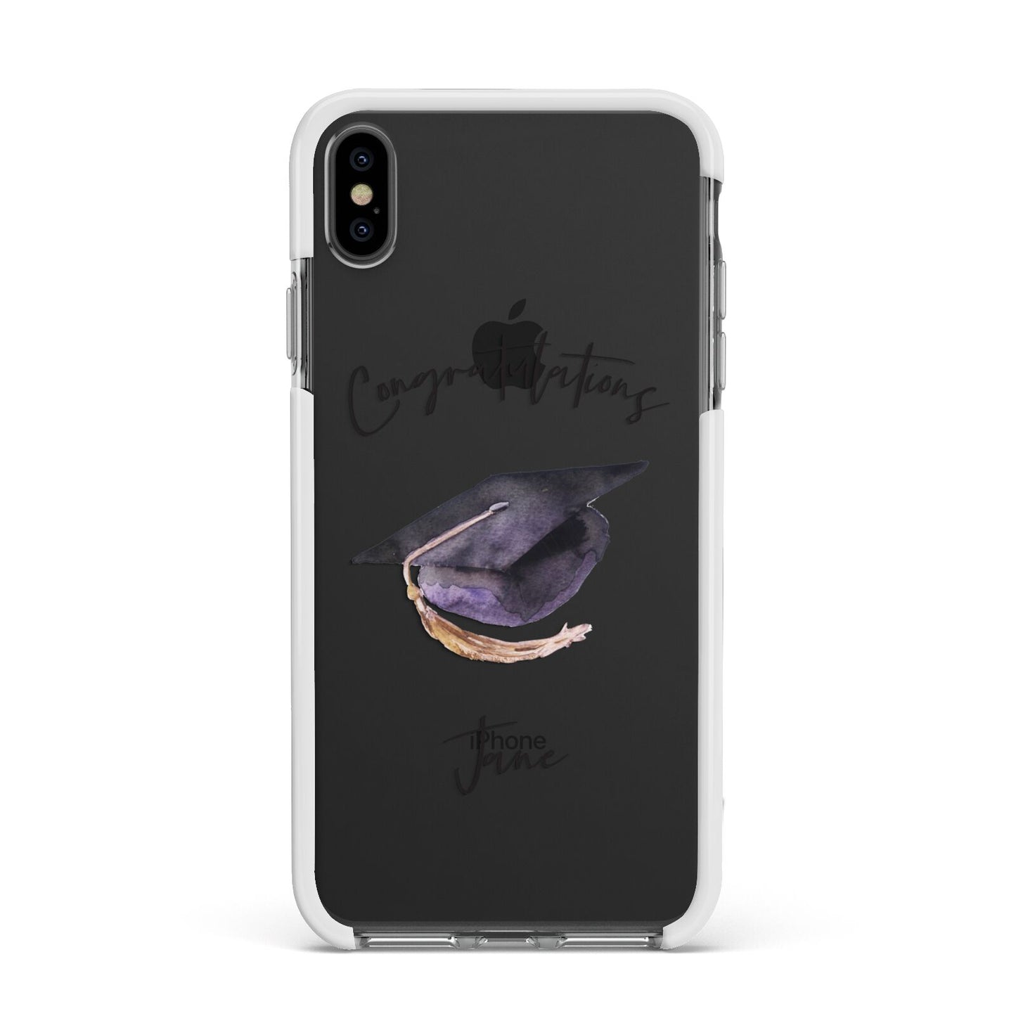 Congratulations Graduate Custom Apple iPhone Xs Max Impact Case White Edge on Black Phone