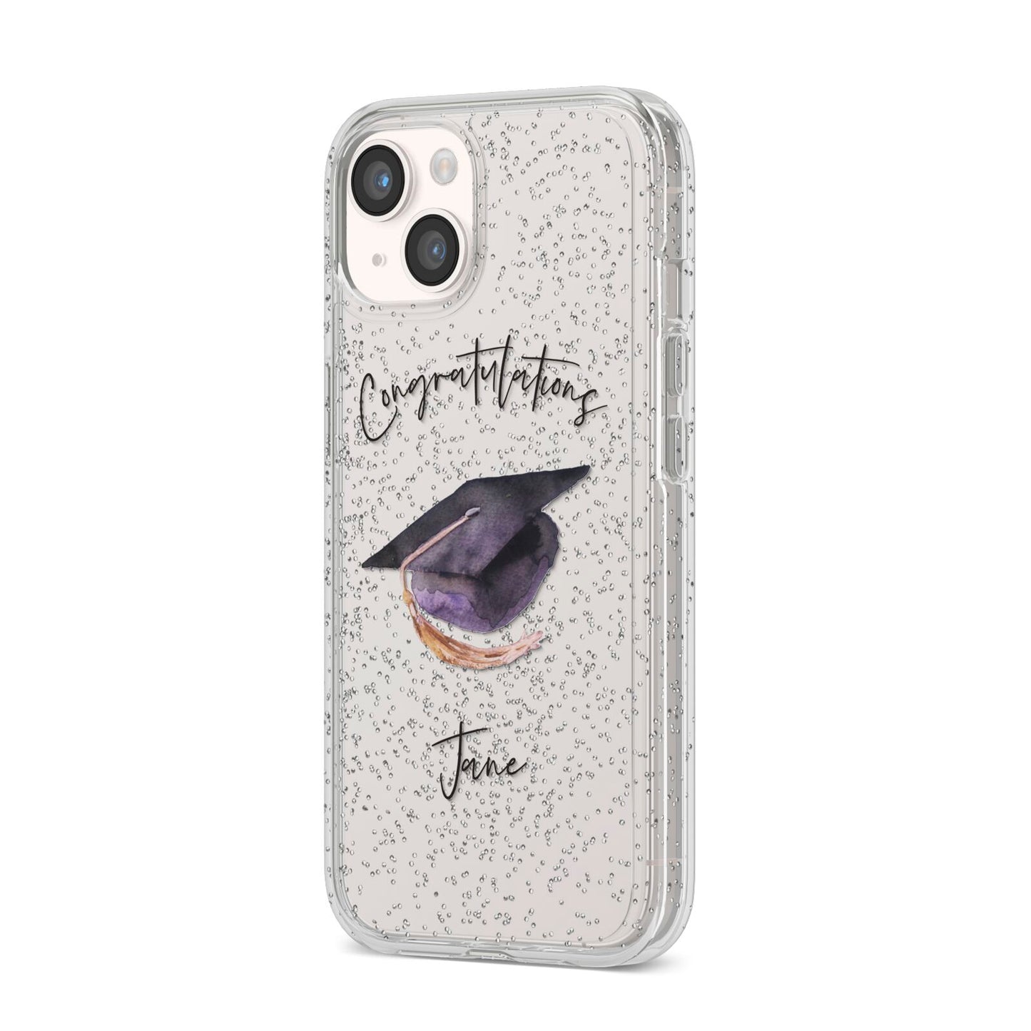Congratulations Graduate Custom iPhone 14 Glitter Tough Case Starlight Angled Image