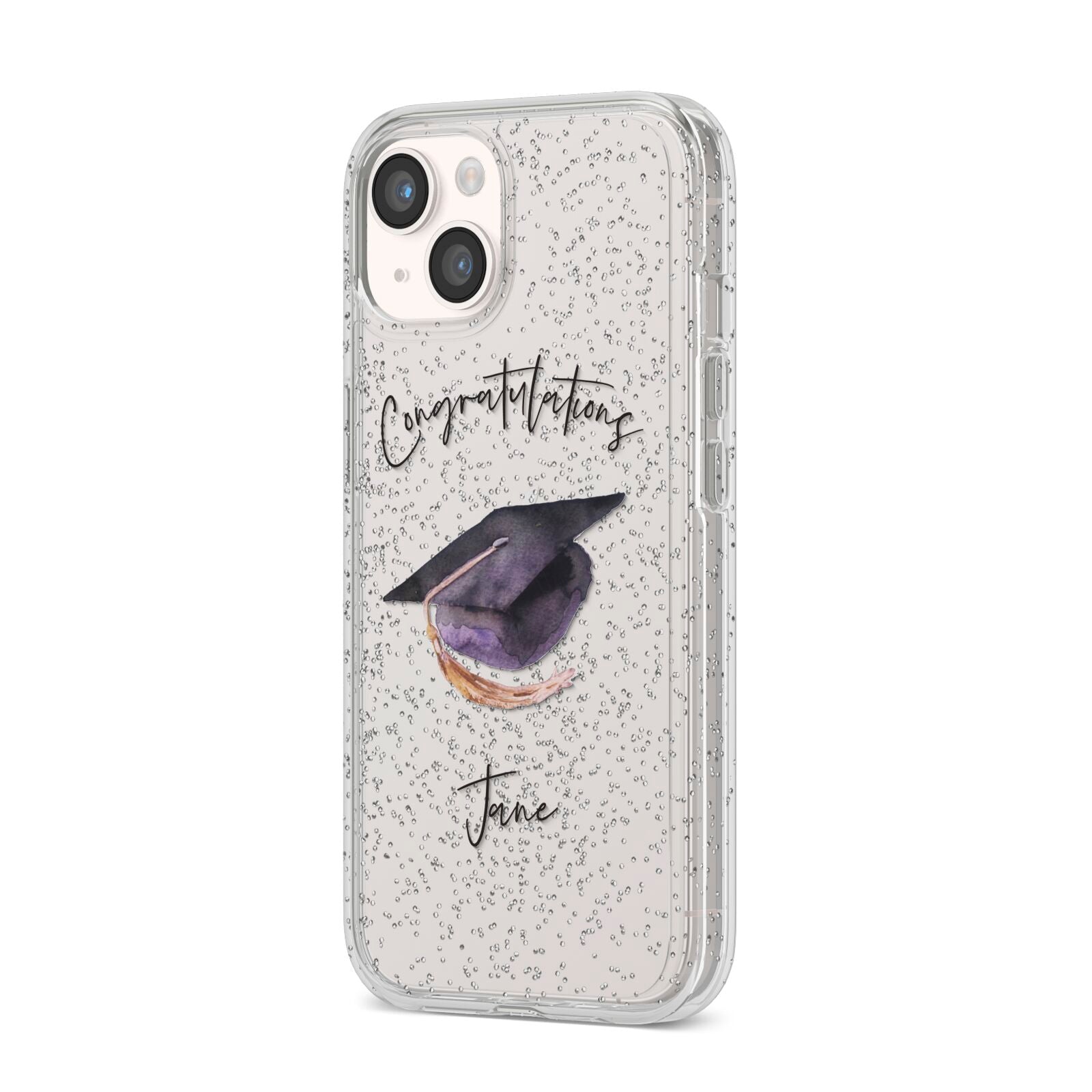 Congratulations Graduate Custom iPhone 14 Glitter Tough Case Starlight Angled Image