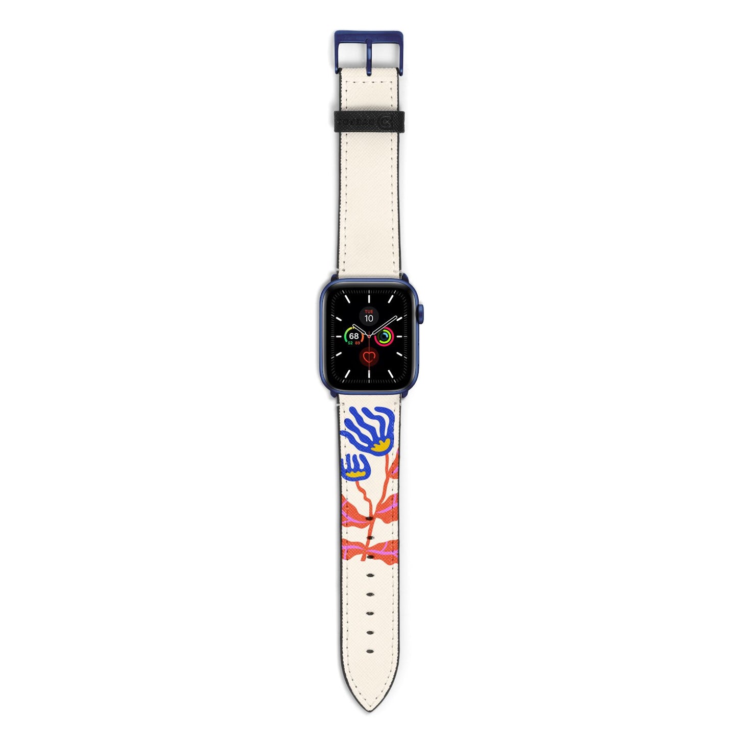 Contemporary Floral Apple Watch Strap with Blue Hardware