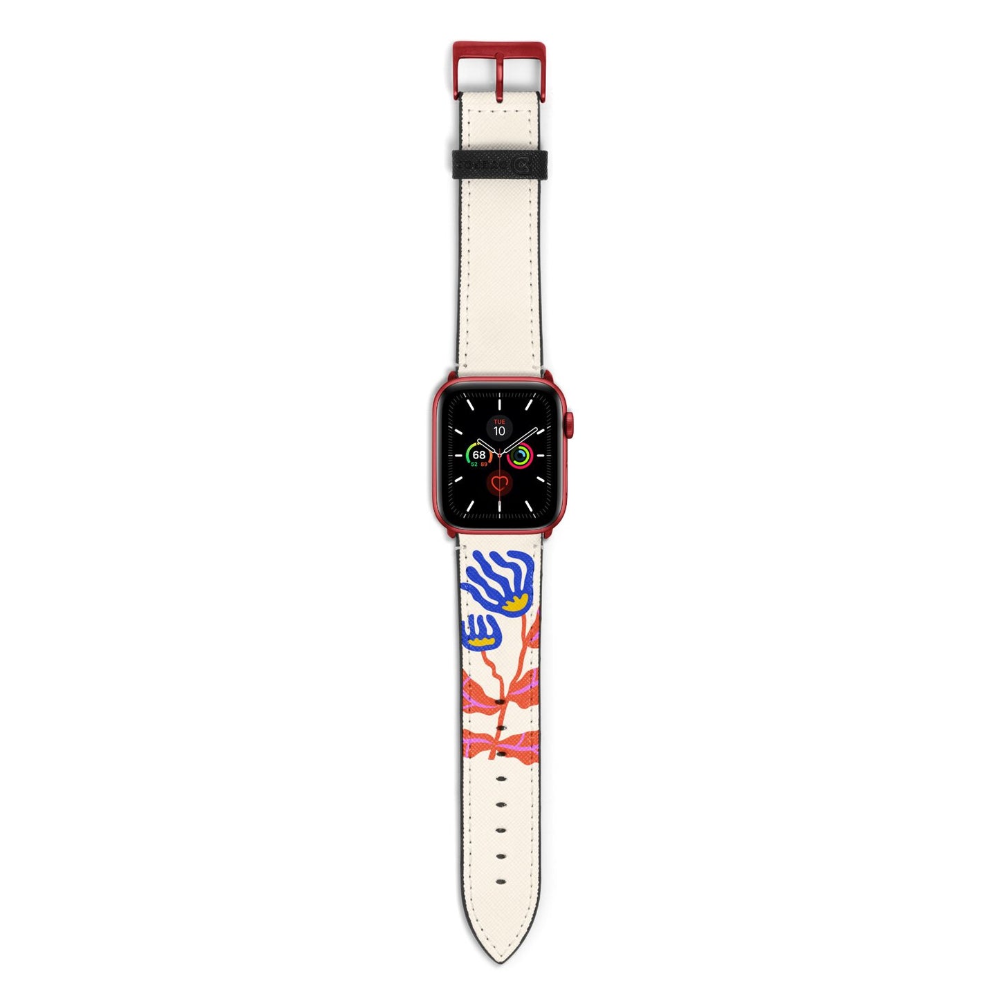 Contemporary Floral Apple Watch Strap with Red Hardware