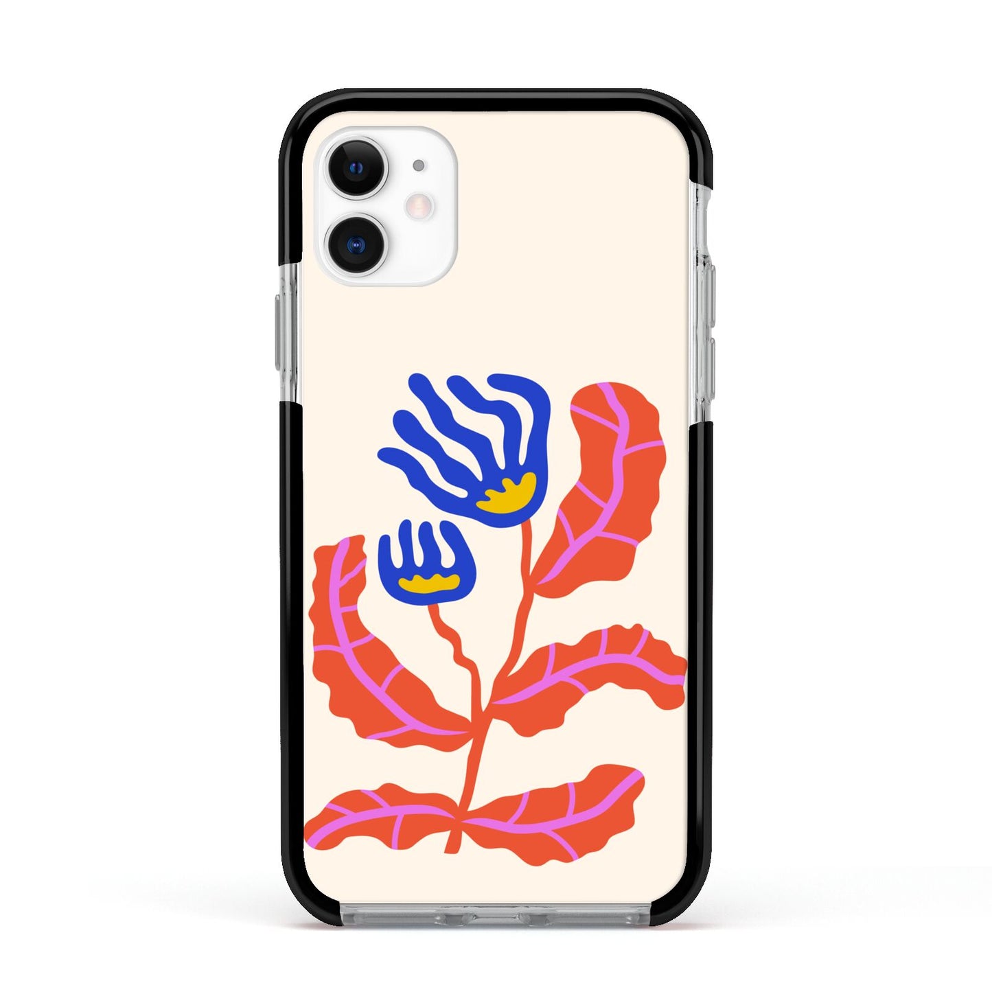 Contemporary Floral Apple iPhone 11 in White with Black Impact Case