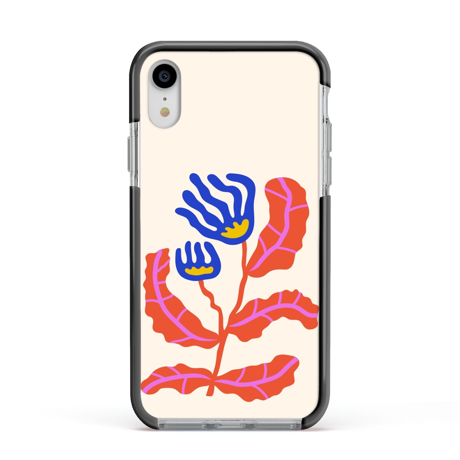 Contemporary Floral Apple iPhone XR Impact Case Black Edge on Silver Phone