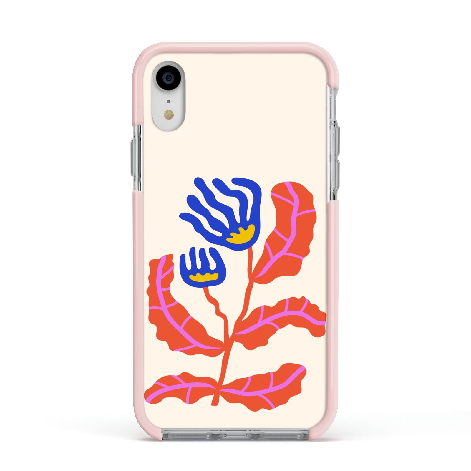 Contemporary Floral Apple iPhone XR Impact Case Pink Edge on Silver Phone
