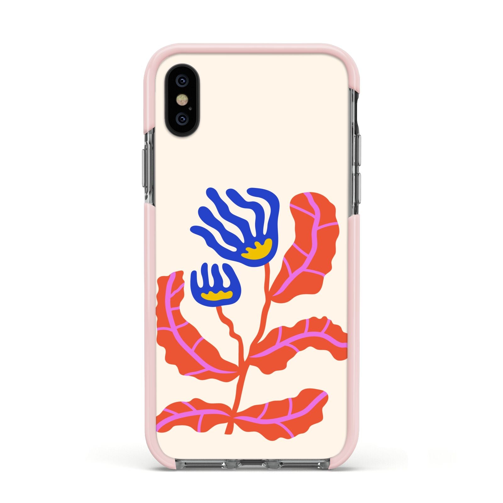 Contemporary Floral Apple iPhone Xs Impact Case Pink Edge on Black Phone
