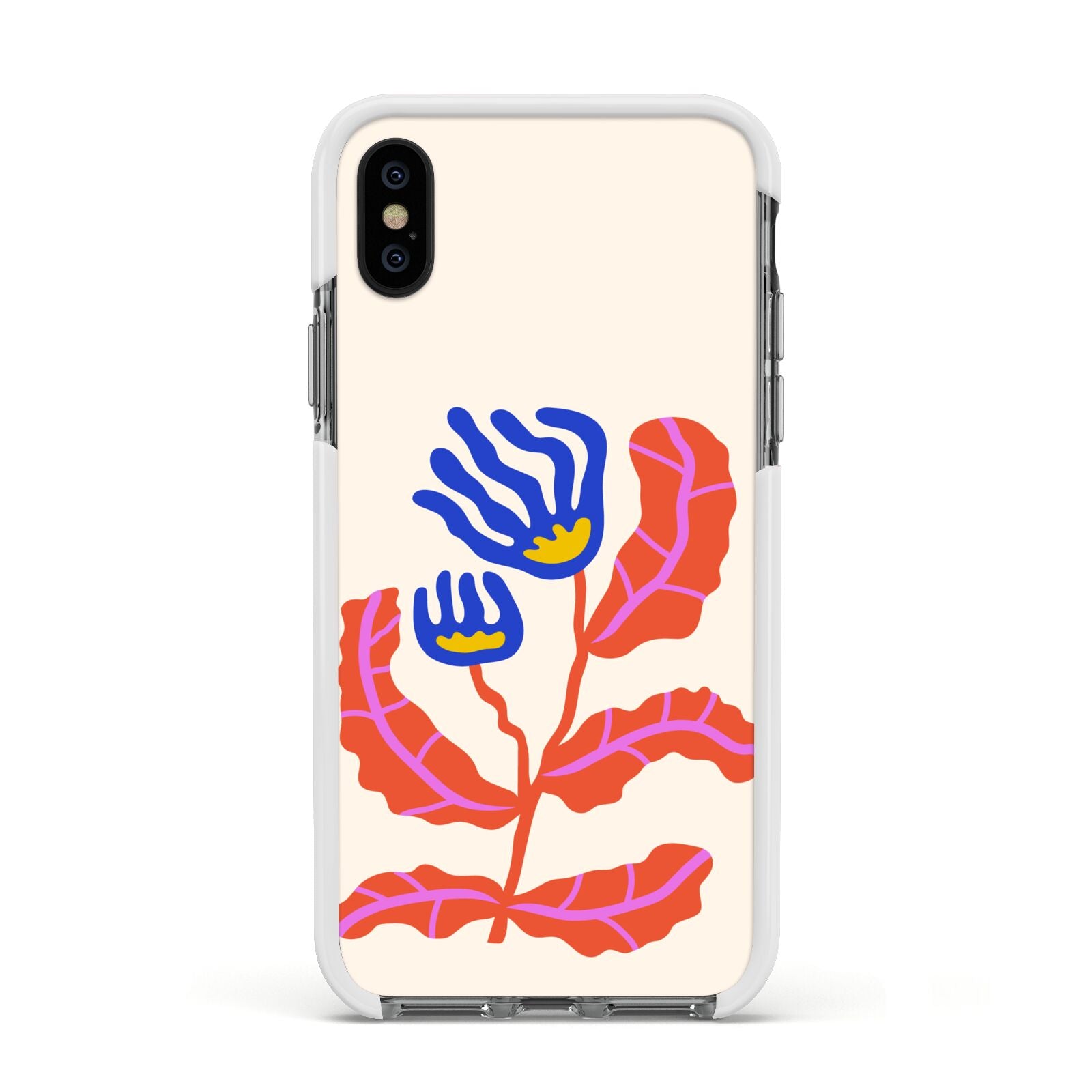 Contemporary Floral Apple iPhone Xs Impact Case White Edge on Black Phone
