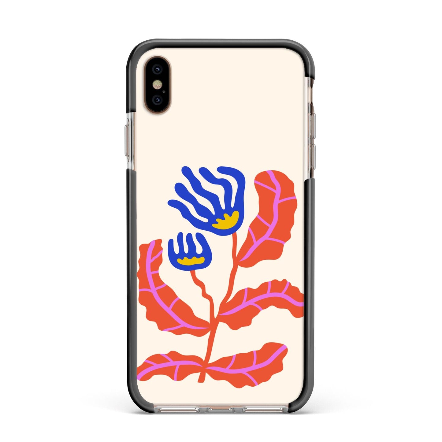 Contemporary Floral Apple iPhone Xs Max Impact Case Black Edge on Gold Phone
