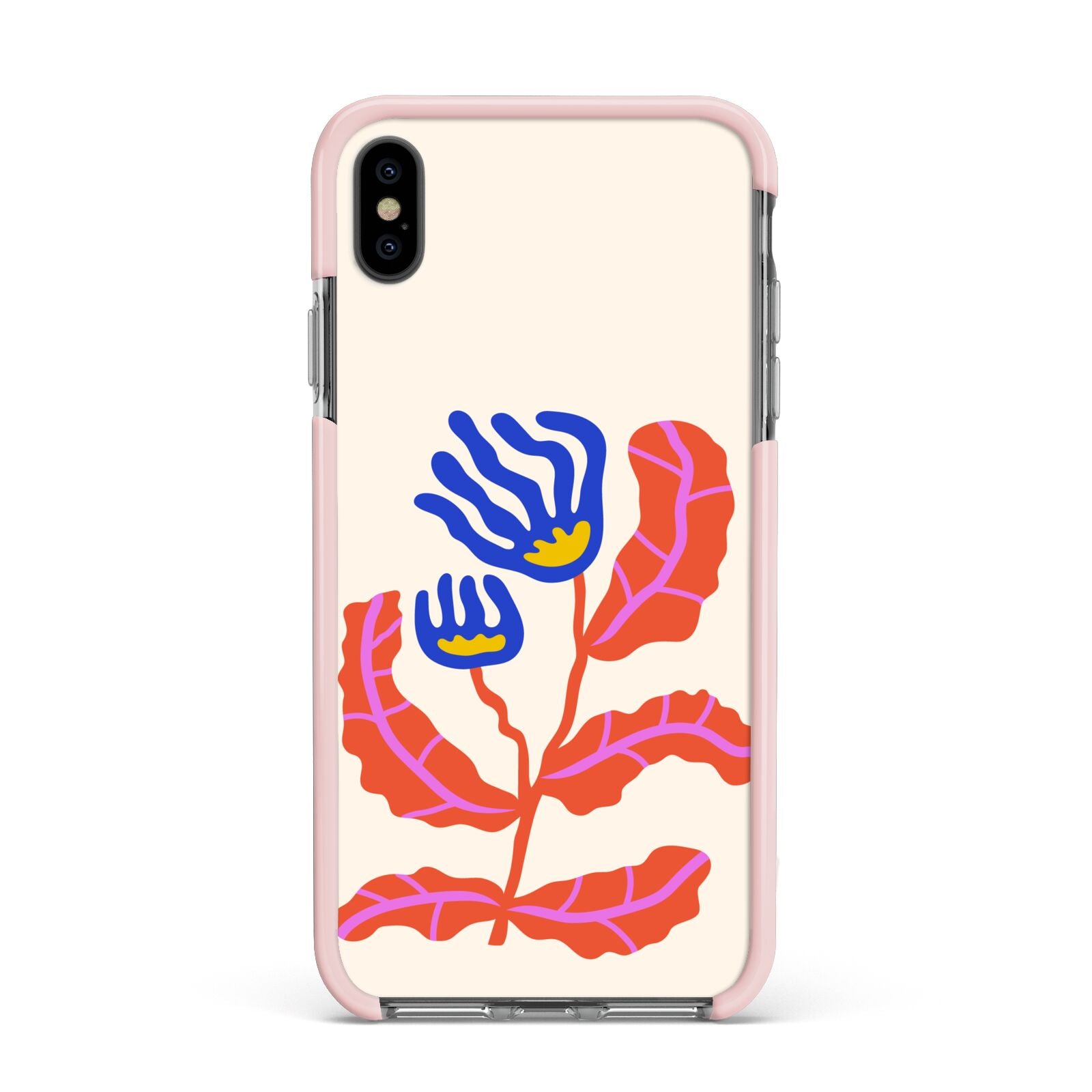 Contemporary Floral Apple iPhone Xs Max Impact Case Pink Edge on Black Phone