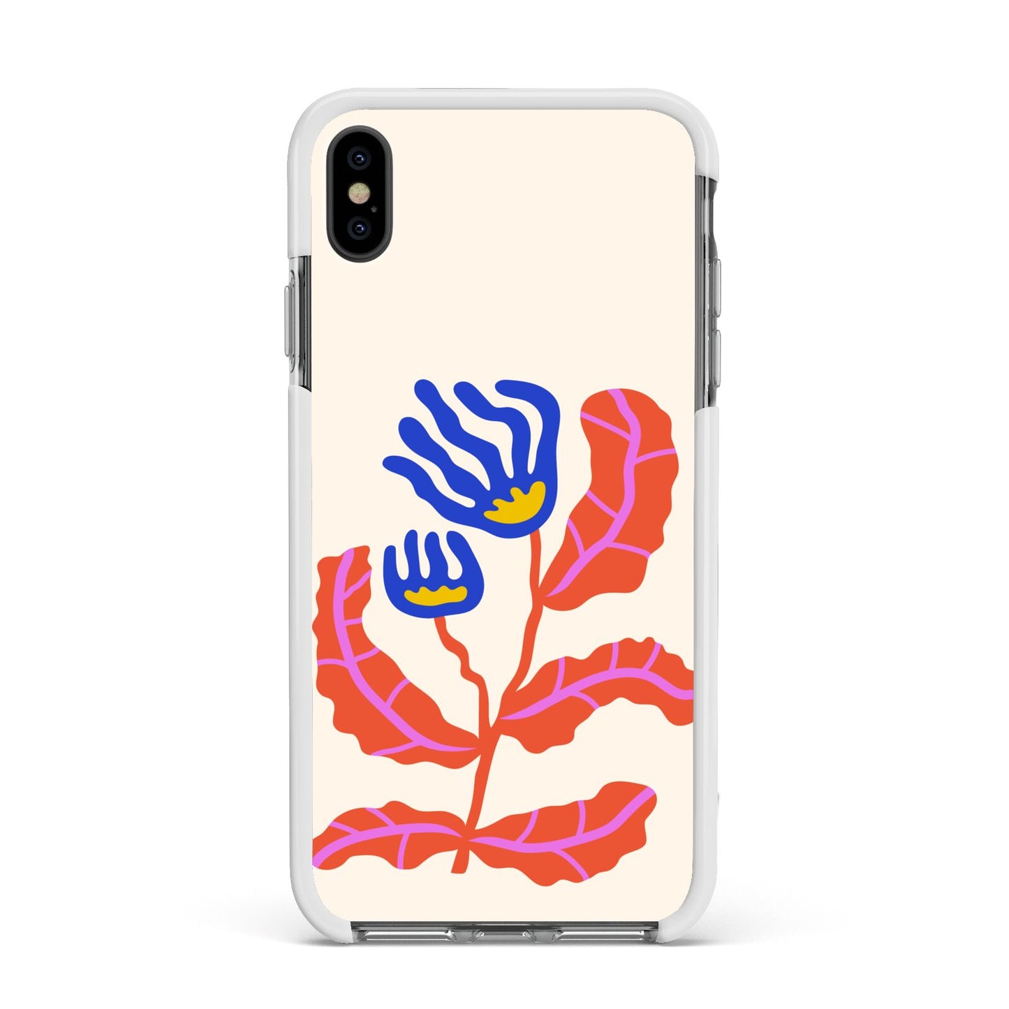 Contemporary Floral Apple iPhone Xs Max Impact Case White Edge on Black Phone