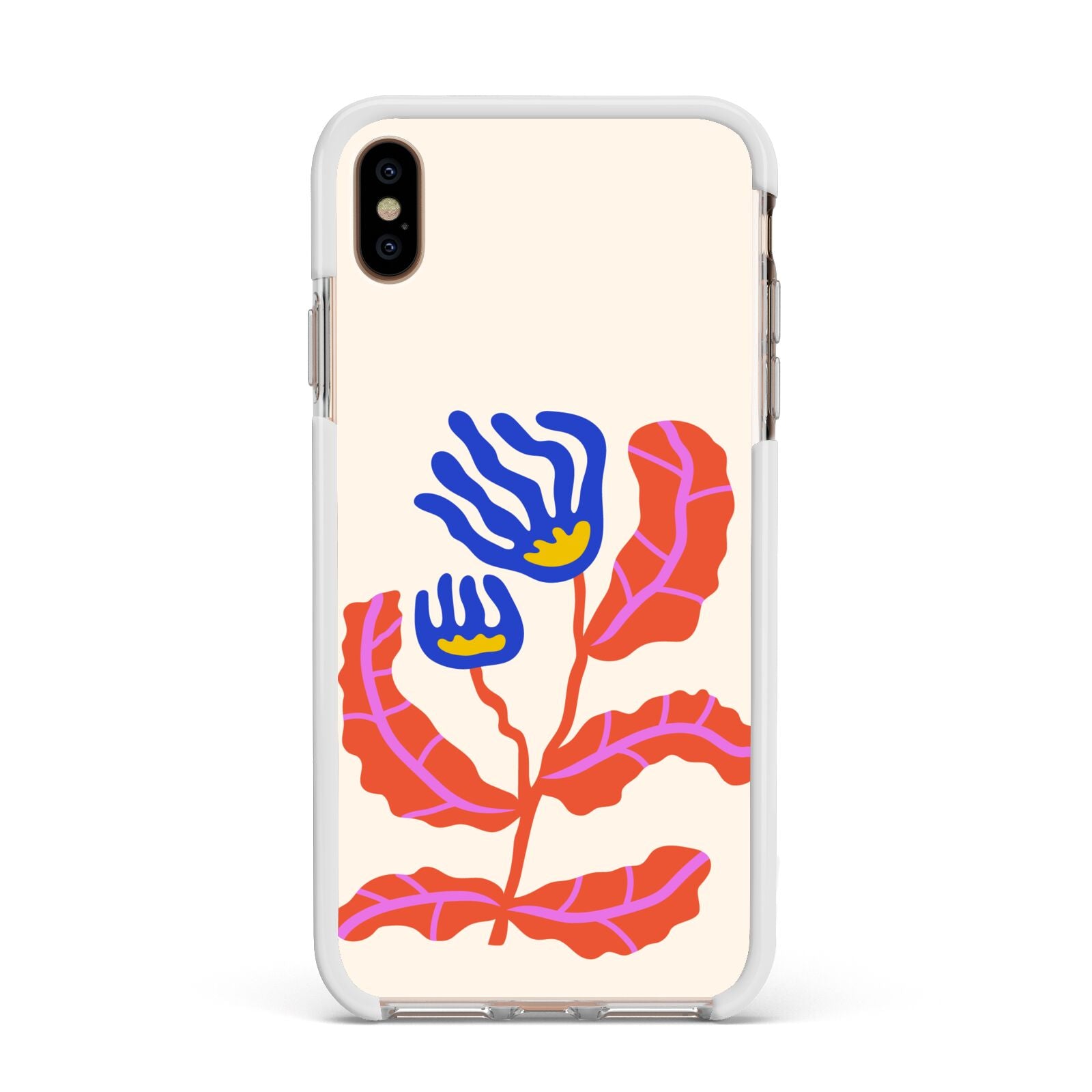 Contemporary Floral Apple iPhone Xs Max Impact Case White Edge on Gold Phone