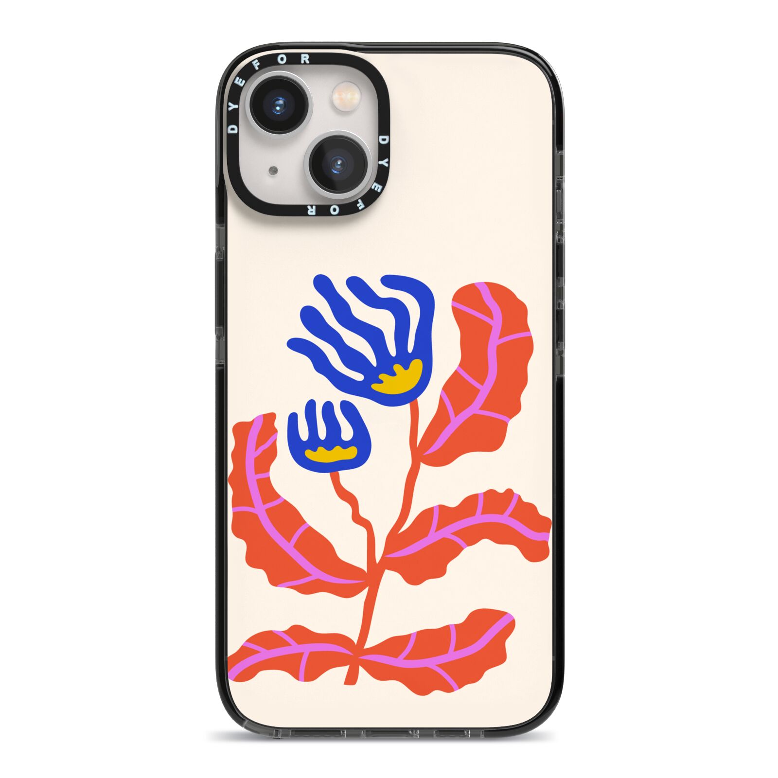 Contemporary Floral iPhone 13 Black Impact Case on Silver phone