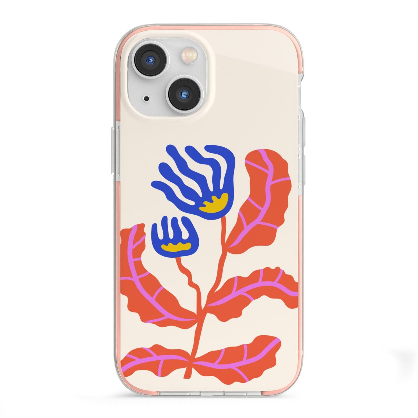 Contemporary Floral iPhone 13 Mini TPU Impact Case with Pink Edges