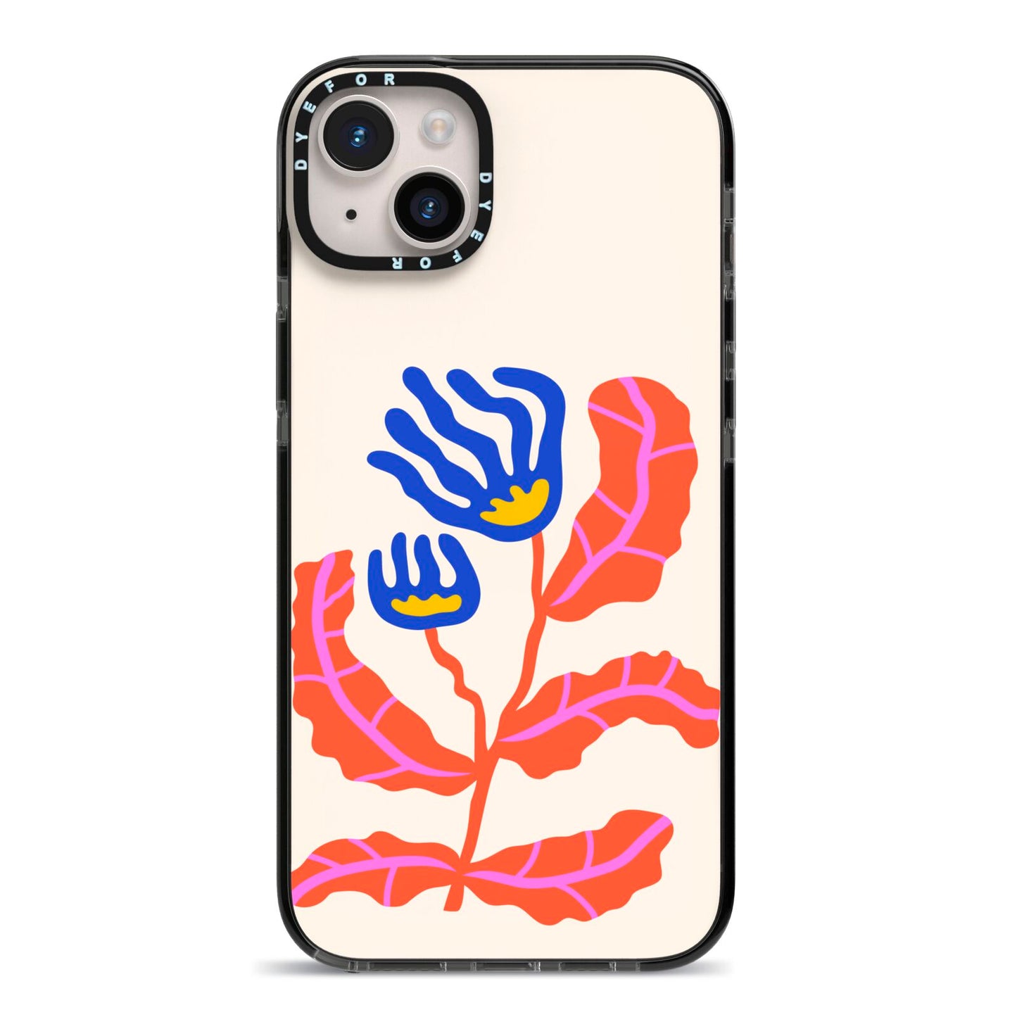 Contemporary Floral iPhone 14 Plus Black Impact Case on Silver phone