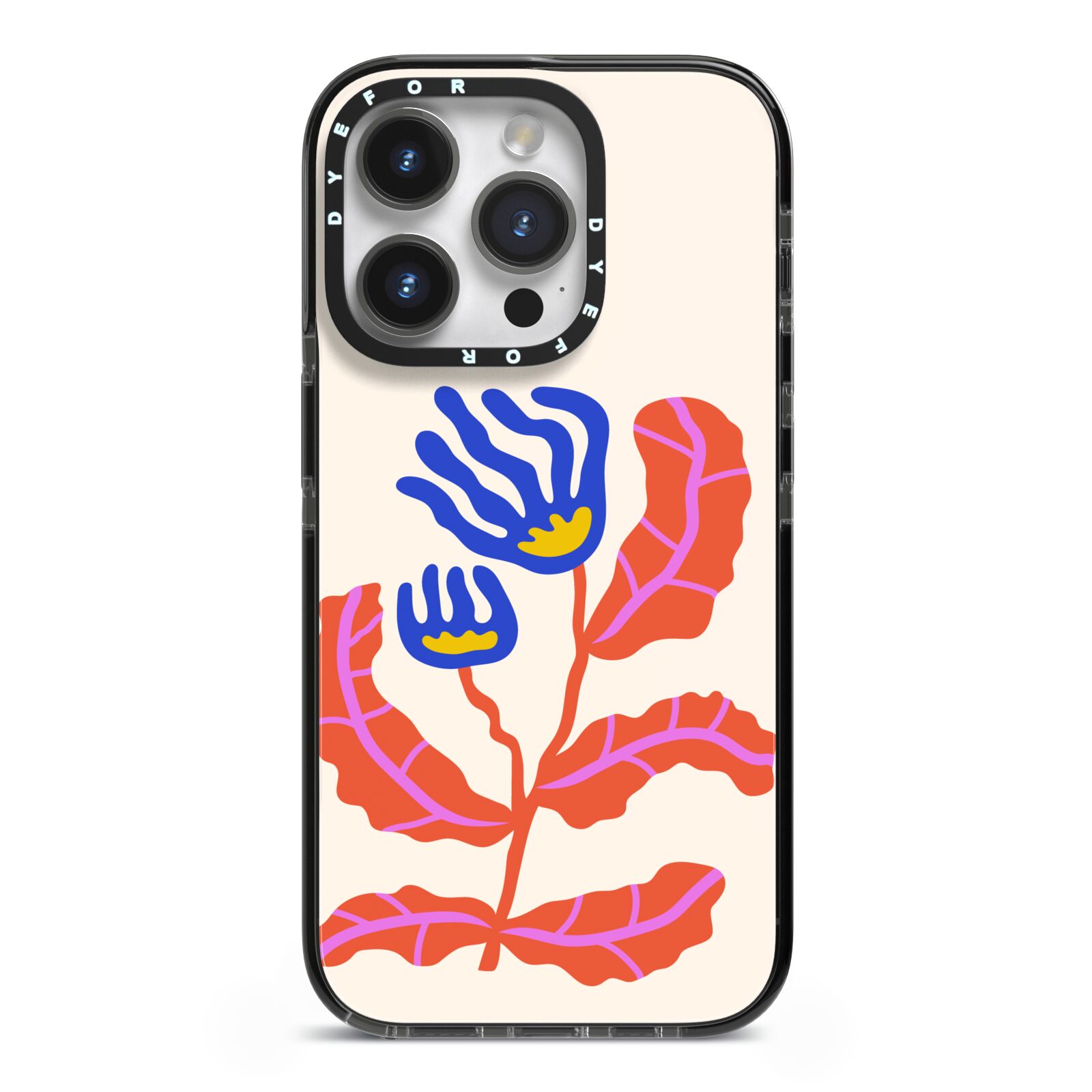 Contemporary Floral iPhone 14 Pro Black Impact Case on Silver phone