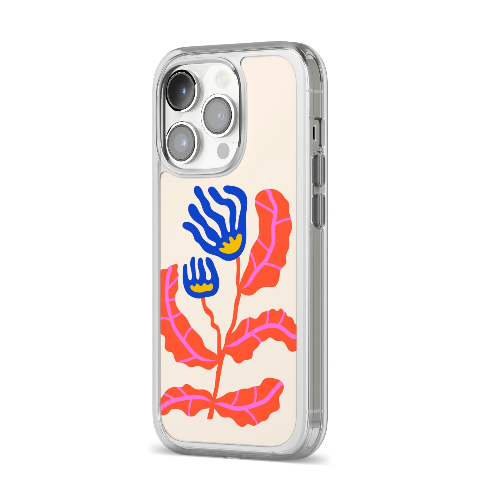 Contemporary Floral iPhone 14 Pro Clear Tough Case Silver Angled Image