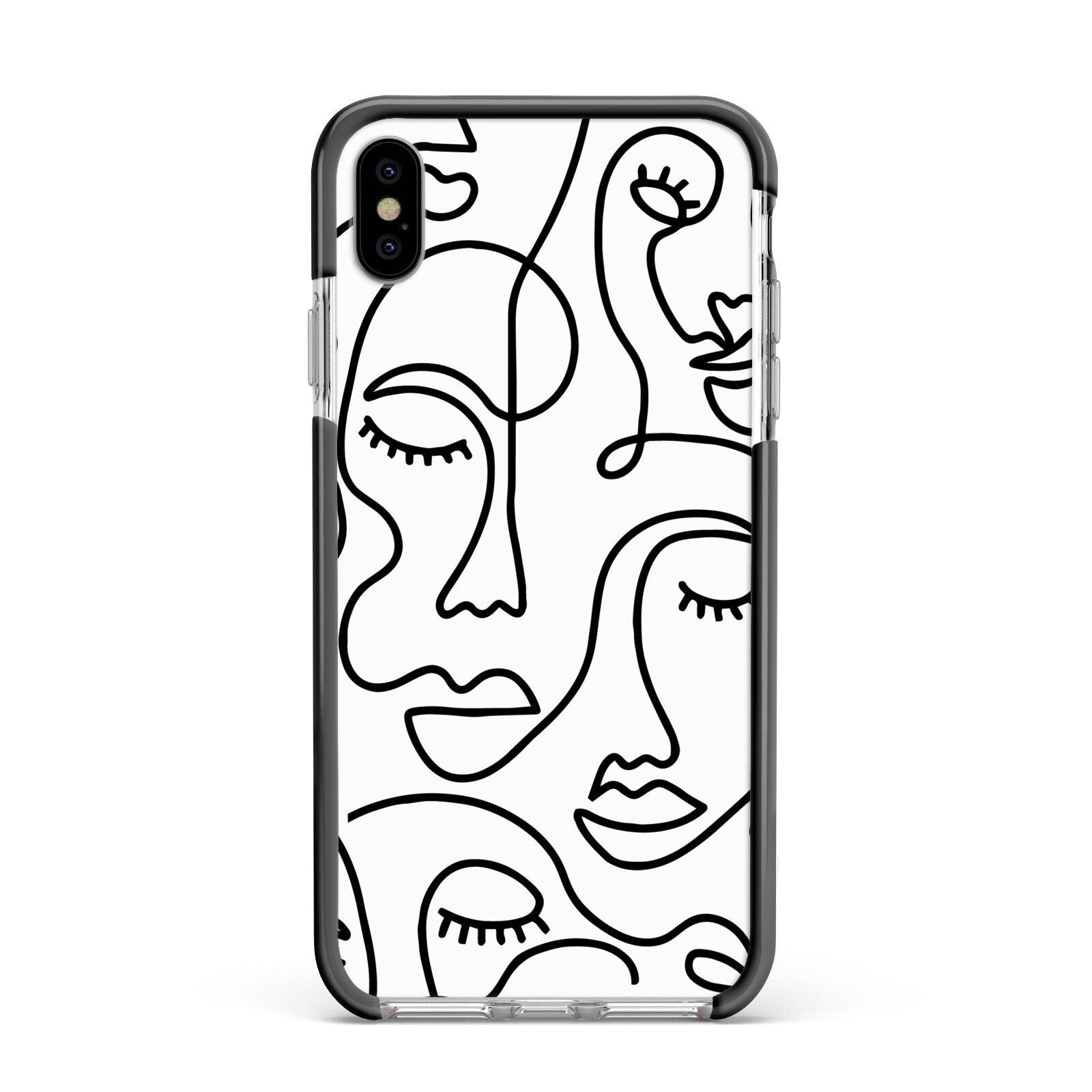Continuous Abstract Face Apple iPhone Xs Max Impact Case Black Edge on Silver Phone
