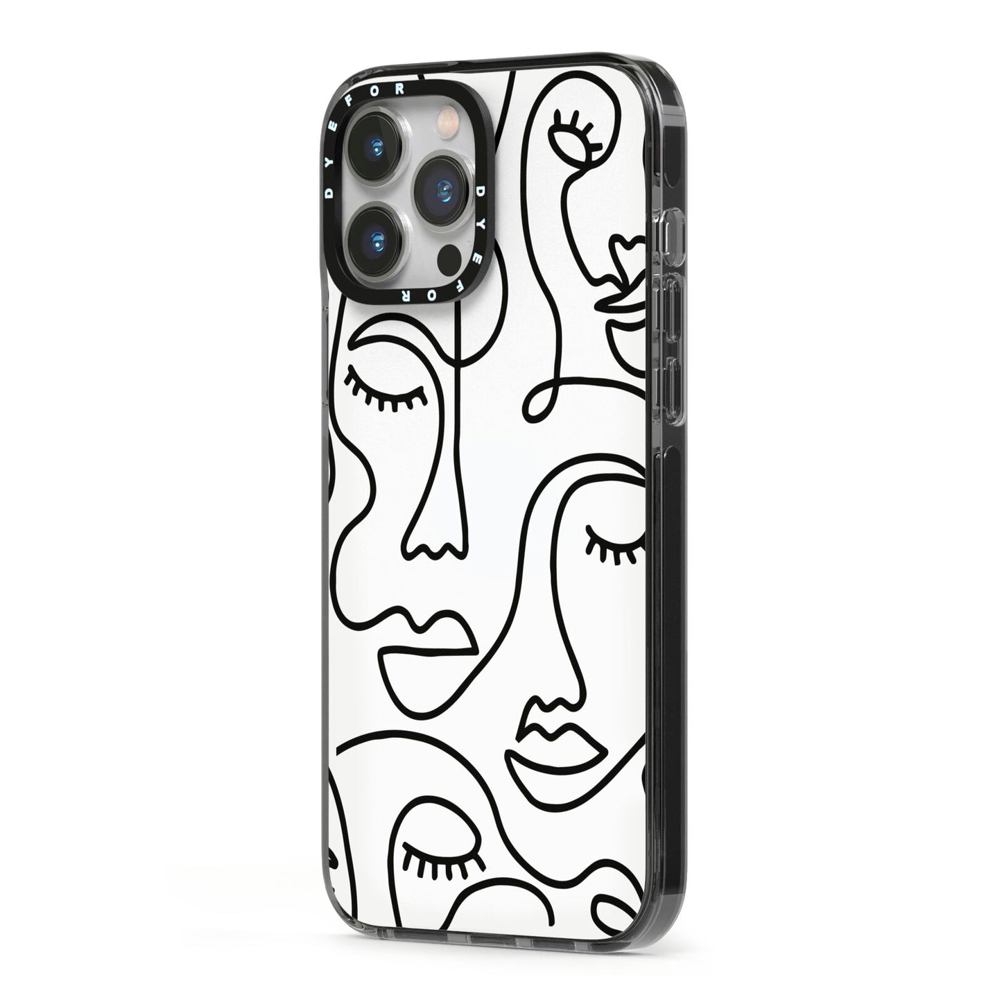 Continuous Abstract Face iPhone 13 Pro Max Black Impact Case Side Angle on Silver phone