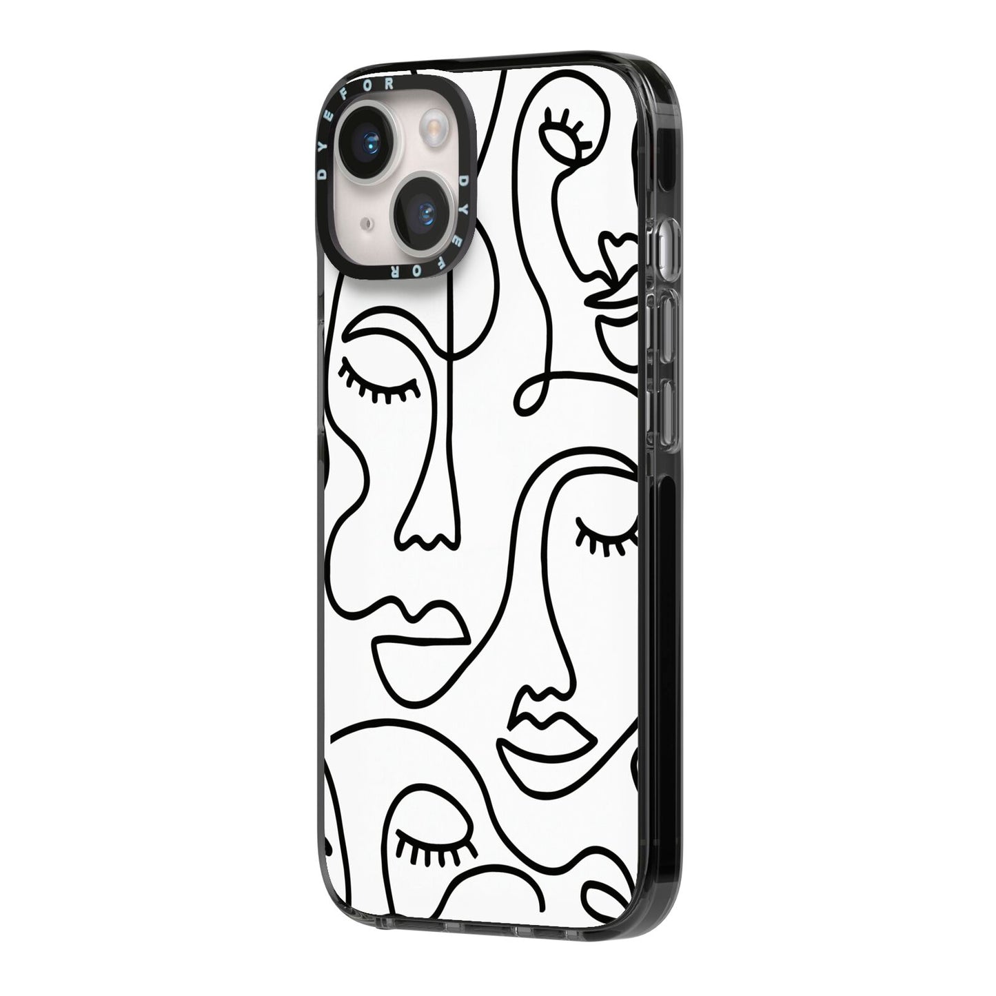 Continuous Abstract Face iPhone 14 Black Impact Case Side Angle on Silver phone