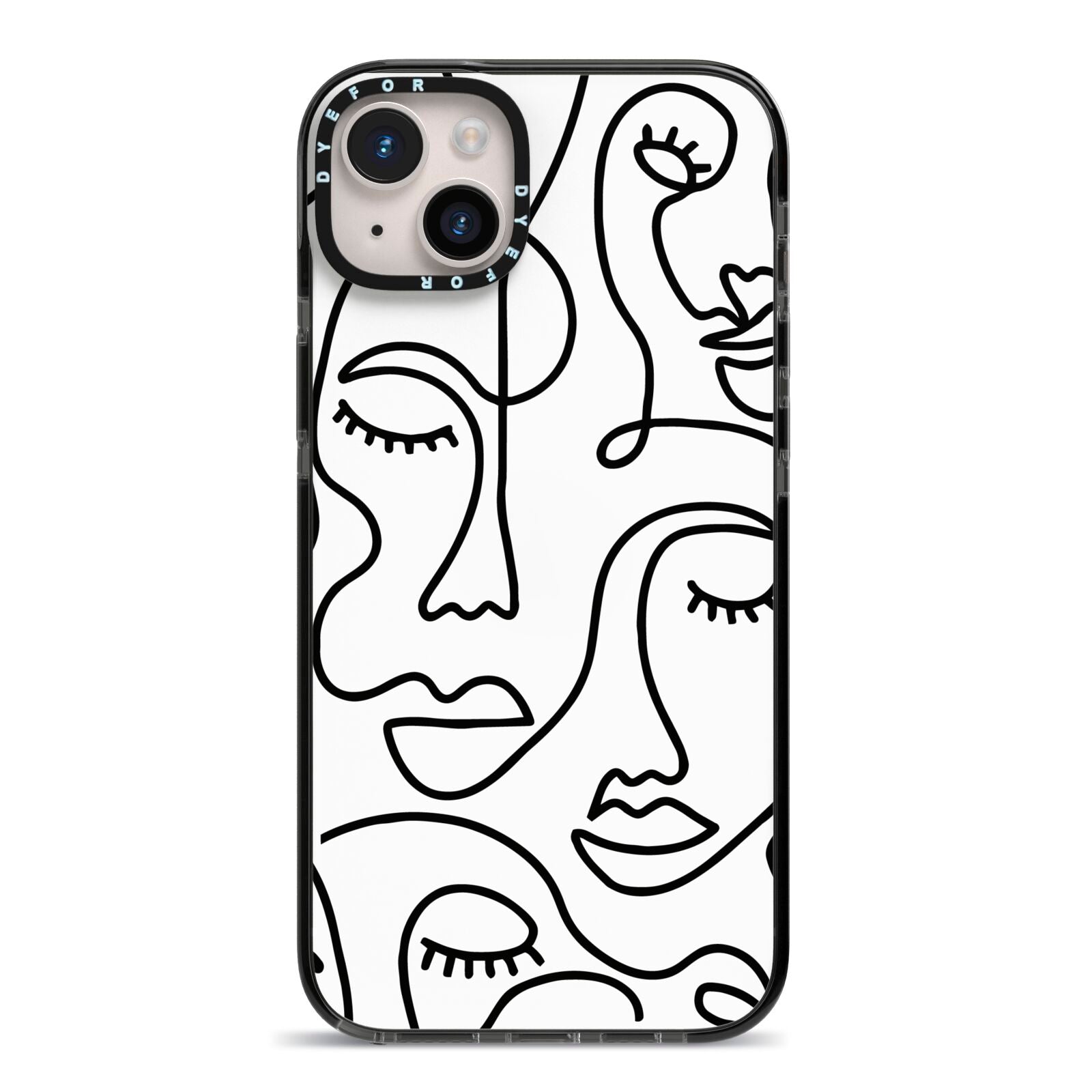 Continuous Abstract Face iPhone 14 Plus Black Impact Case on Silver phone
