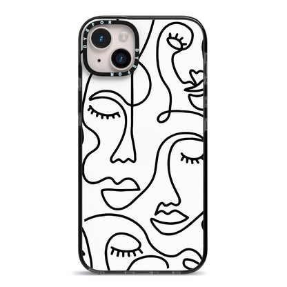 Continuous Abstract Face iPhone 14 Plus Black Impact Case on Silver phone