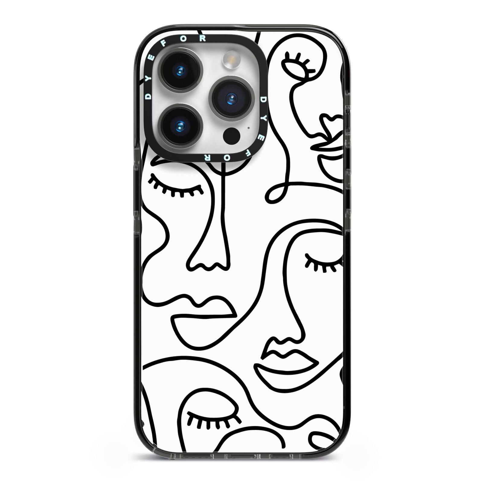 Continuous Abstract Face iPhone 14 Pro Black Impact Case on Silver phone