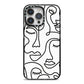 Continuous Abstract Face iPhone 14 Pro Max Black Impact Case on Silver phone