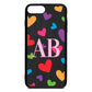 Contrast Initials Heart Print Black Pebble Leather iPhone 8 Plus Case