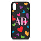 Contrast Initials Heart Print Black Pebble Leather iPhone Xs Case