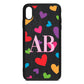Contrast Initials Heart Print Black Pebble Leather iPhone Xs Max Case