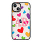 Contrast Initials Heart Print iPhone 13 Black Impact Case on Silver phone