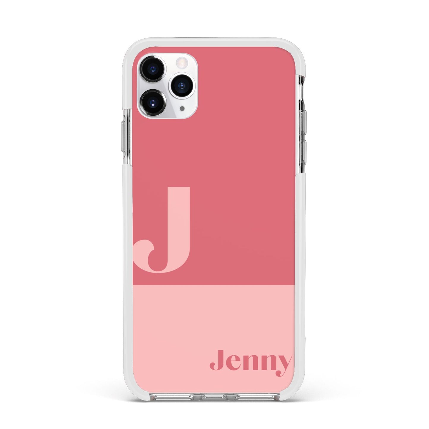 Contrast Personalised Pink Apple iPhone 11 Pro Max in Silver with White Impact Case