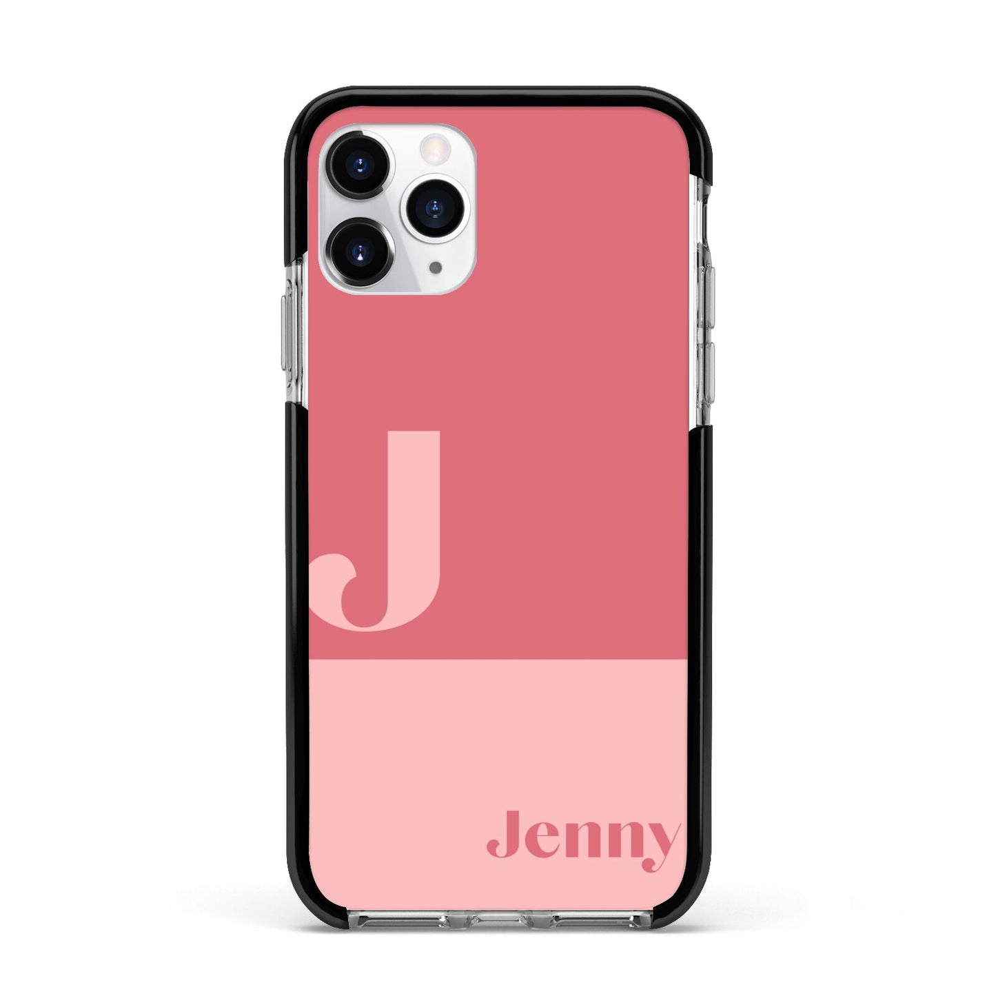 Contrast Personalised Pink Apple iPhone 11 Pro in Silver with Black Impact Case