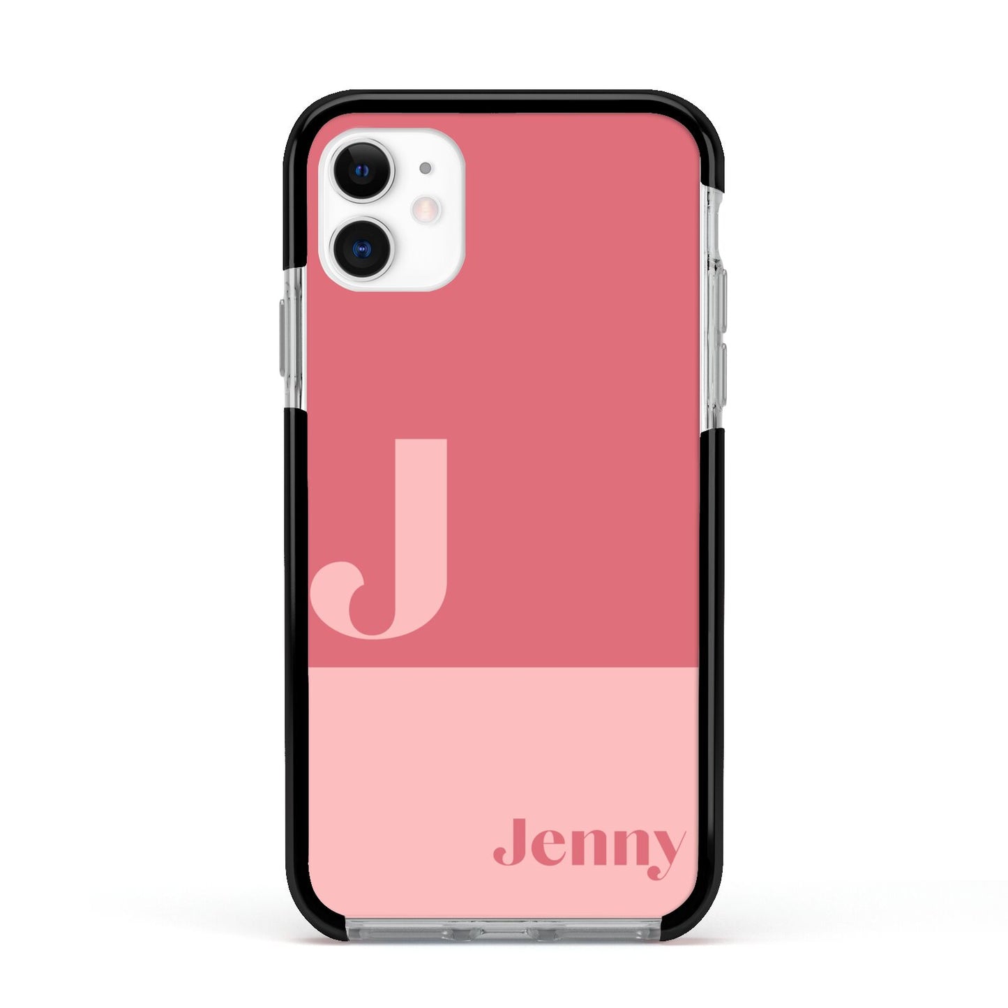 Contrast Personalised Pink Apple iPhone 11 in White with Black Impact Case