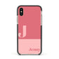 Contrast Personalised Pink Apple iPhone Xs Impact Case Black Edge on Gold Phone
