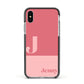 Contrast Personalised Pink Apple iPhone Xs Impact Case Black Edge on Silver Phone