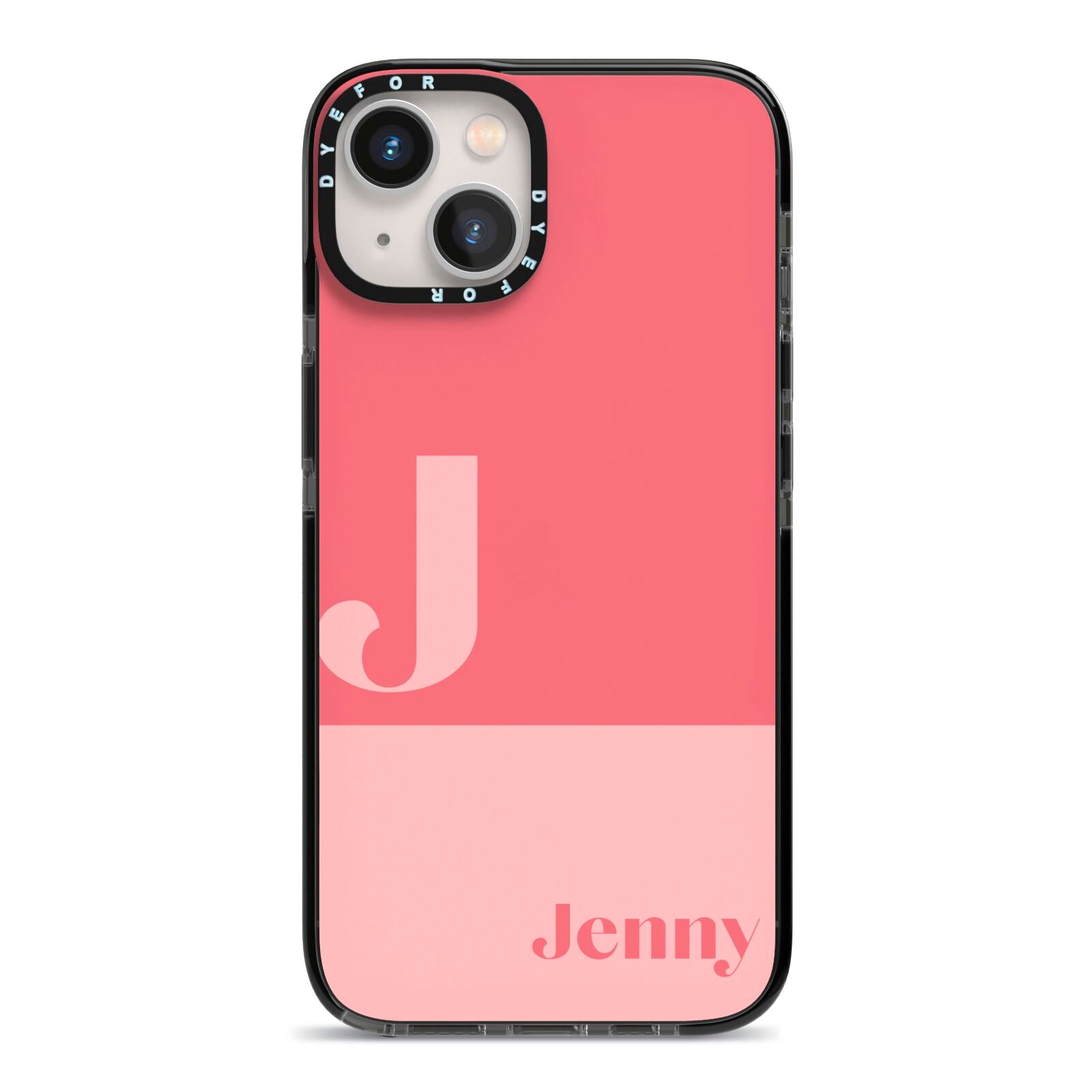 Contrast Personalised Pink iPhone 13 Black Impact Case on Silver phone