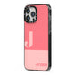 Contrast Personalised Pink iPhone 13 Pro Max Black Impact Case Side Angle on Silver phone