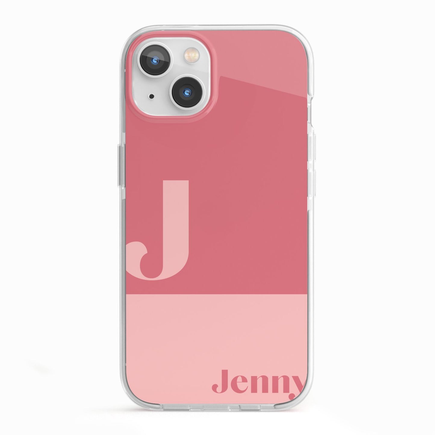 Contrast Personalised Pink iPhone 13 TPU Impact Case with White Edges