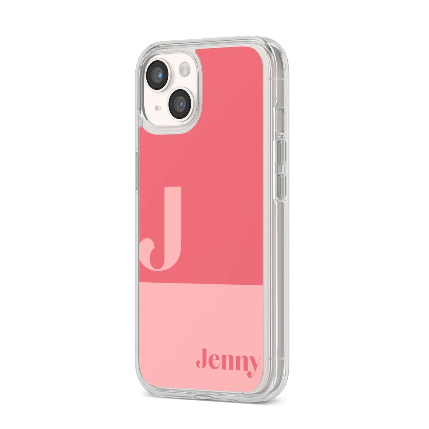 Contrast Personalised Pink iPhone 14 Clear Tough Case Starlight Angled Image