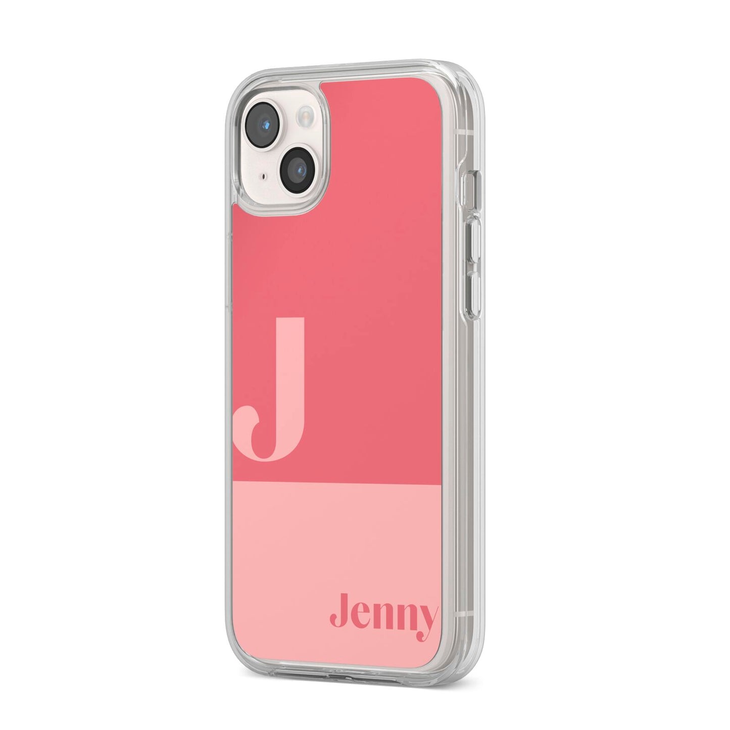 Contrast Personalised Pink iPhone 14 Plus Clear Tough Case Starlight Angled Image