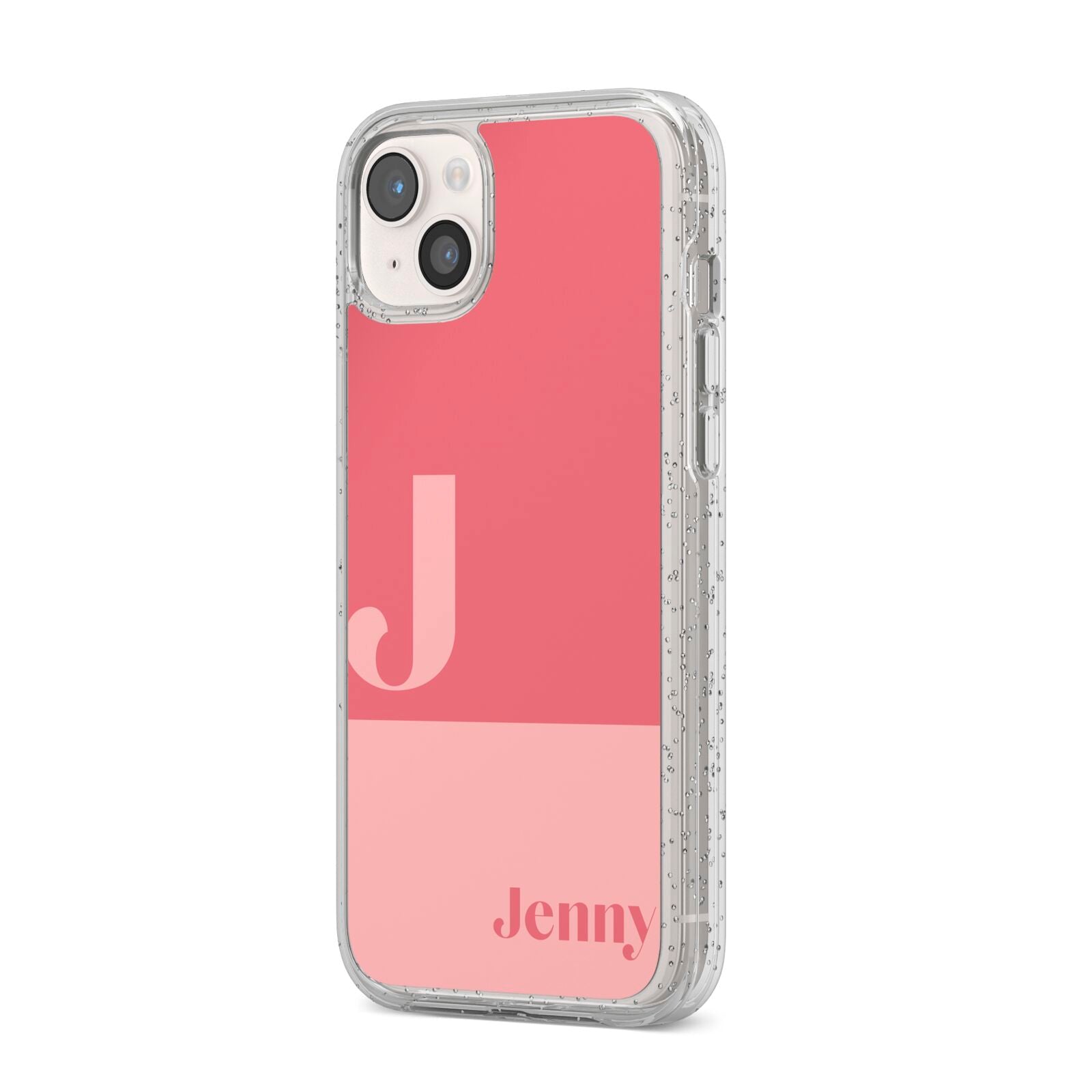 Contrast Personalised Pink iPhone 14 Plus Glitter Tough Case Starlight Angled Image