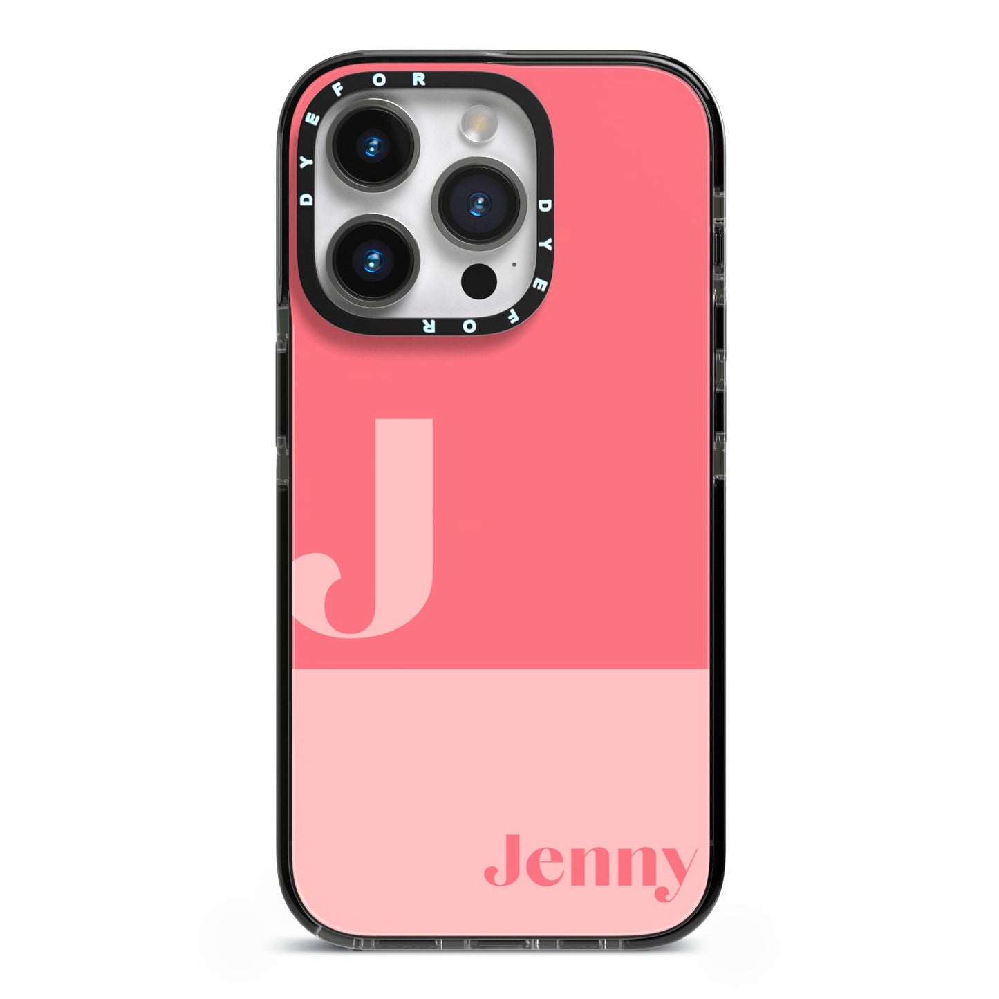 Contrast Personalised Pink iPhone 14 Pro Black Impact Case on Silver phone